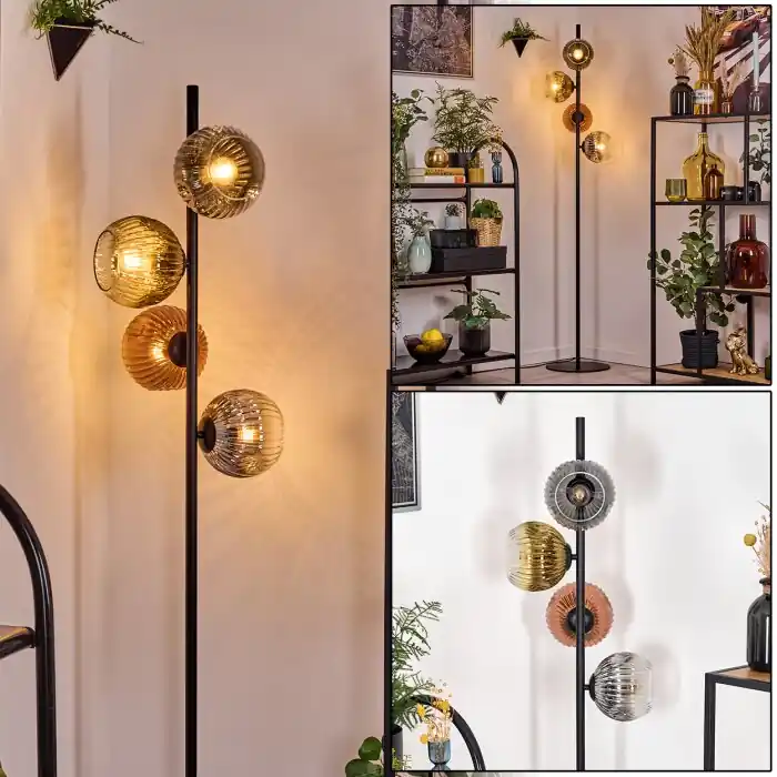 Ripoll Staande lamp Goud, Duidelijk, Koperkleurig, Rookkleurig, 4-lichts Direct Beschikbaar