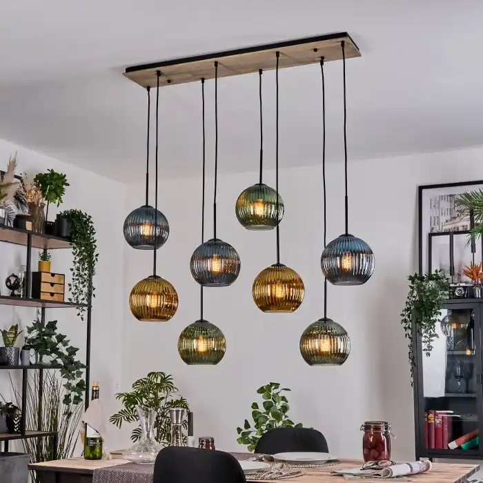 Weekendaanbieding Koyoto Hanglamp, Kogellampje, Hanglamp Natuurlijke kleuren, Zwart, 8-lichts