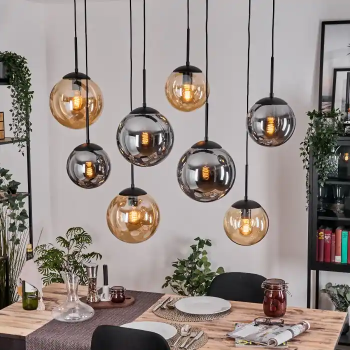 Exclusieve Aanbieding Gastor Hanglamp, Kogellampje, Hanglamp Amber, Rookkleurig, 8-lichts