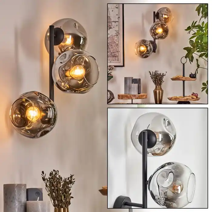 Ripoll Kogellampje, Wandlamp Chroom, Duidelijk, Rookkleurig, 3-lichts Snelle Levering