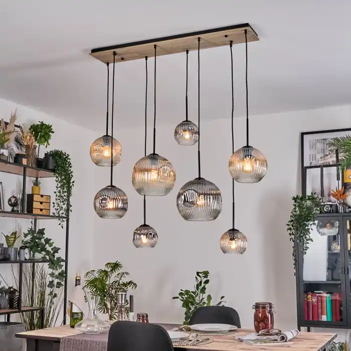Aanbieding Ripoll Hanglamp, Kogellampje, Hanglamp Natuurlijke kleuren, Zwart, 8-lichts