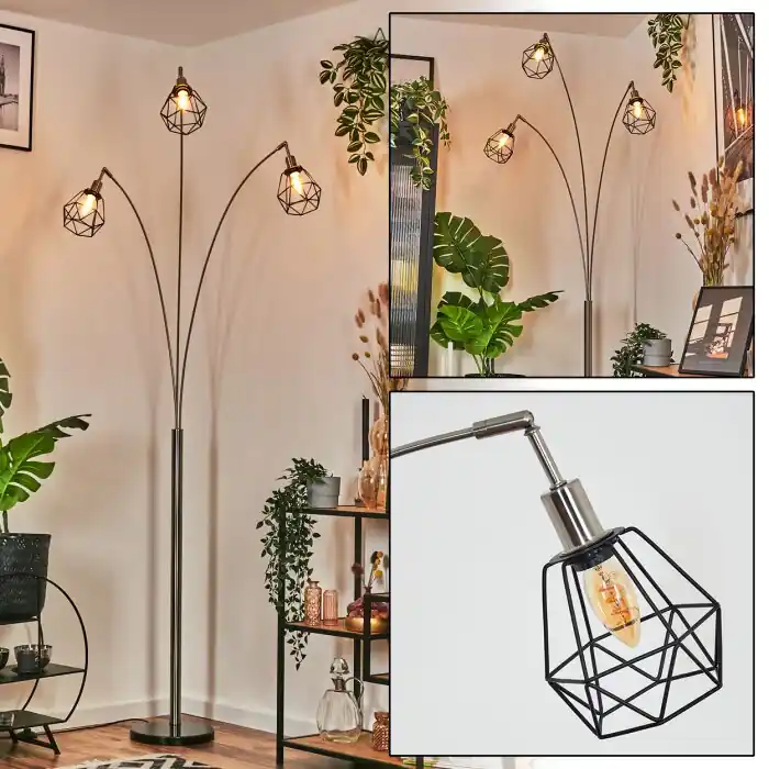 Dagaanbieding Yaak Staande lamp Nikkel mat, Zwart, 3-lichts