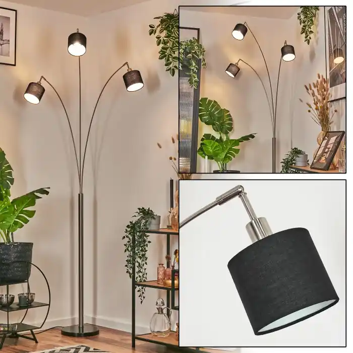 Bassagoda Staande lamp Nikkel mat, Zwart, 3-lichts Nieuw