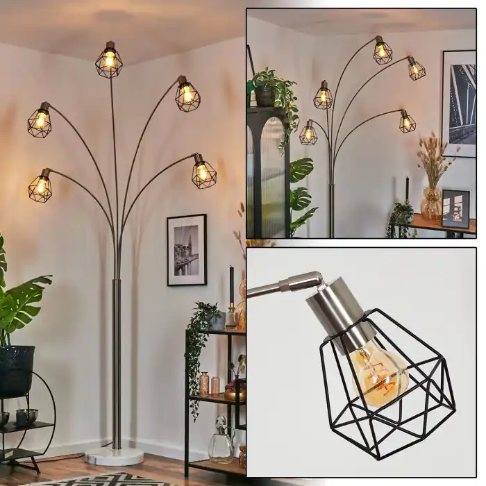 Yaak Staande lamp Nikkel mat, Zwart, Wit, 5-lichts Express Levering