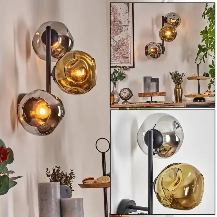 Ripoll Kogellampje, Wandlamp Chroom, Goud, Rookkleurig, 3-lichts Laatste Versie