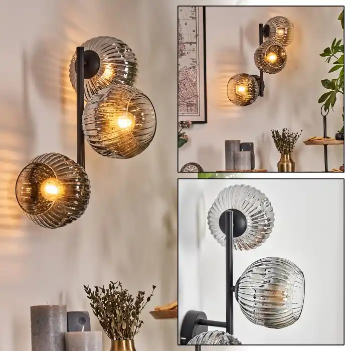 Snelle Levering Ripoll Kogellampje, Wandlamp Chroom, Duidelijk, Rookkleurig, 3-lichts