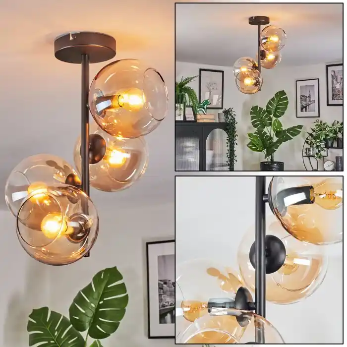 Aanbieding Koyoto Plafondlamp, Kogellampje Amber, Duidelijk, 4-lichts
