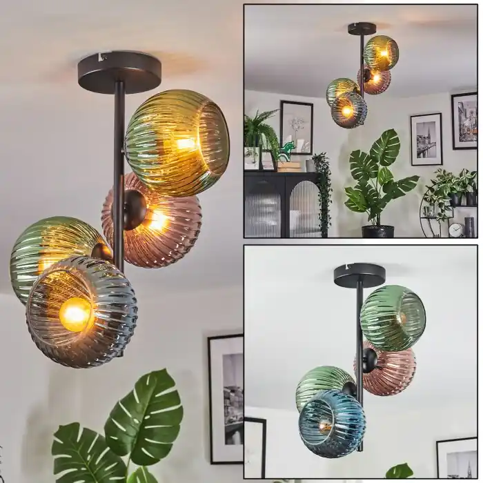 Koyoto Plafondlamp, Kogellampje Blauw, Groen, Koperkleurig, 4-lichts Weekendaanbieding