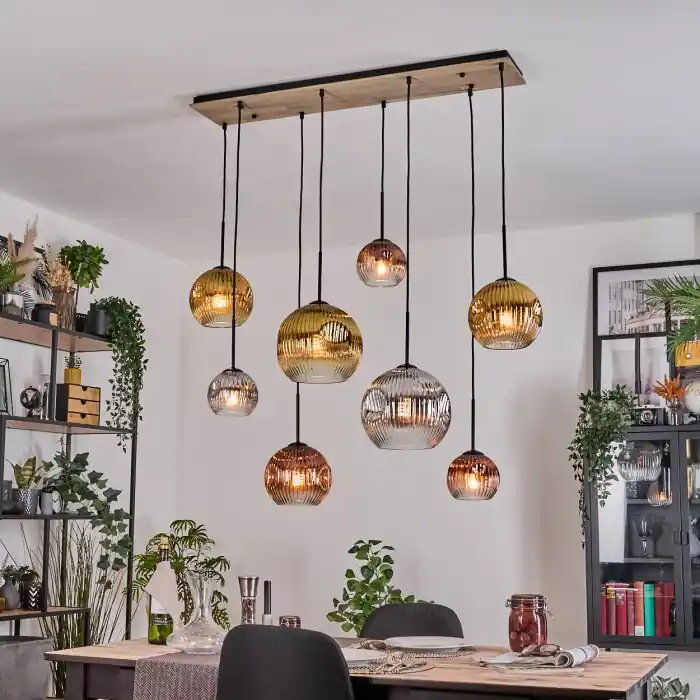 Ripoll Hanglamp, Kogellampje, Hanglamp Natuurlijke kleuren, Zwart, 8-lichts Weekendaanbieding