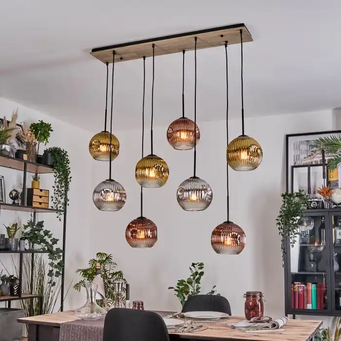 Hete Deal Ripoll Hanglamp, Kogellampje, Hanglamp Natuurlijke kleuren, Zwart, 8-lichts