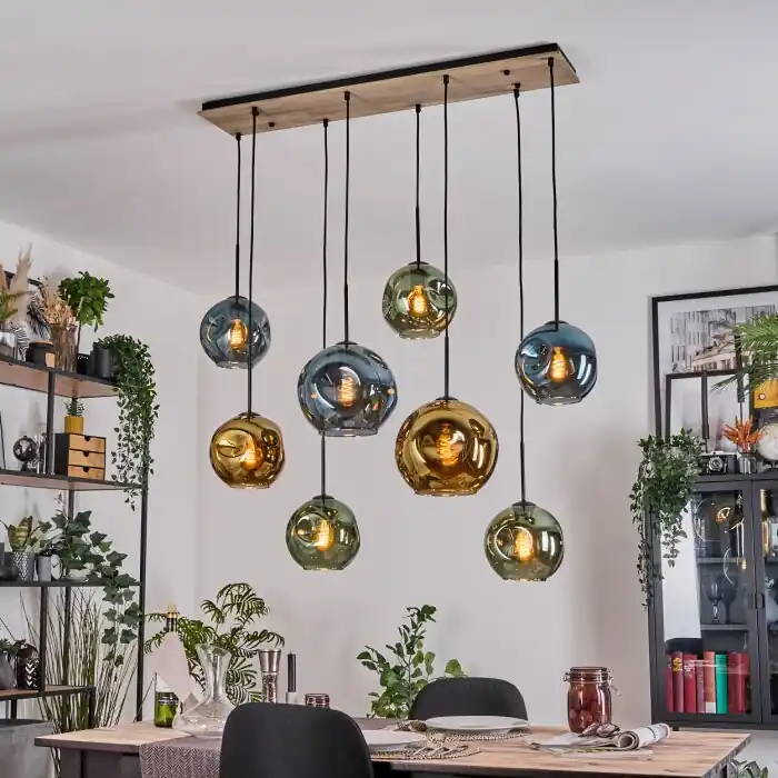 Ripoll Hanglamp, Kogellampje, Hanglamp Natuurlijke kleuren, Zwart, 8-lichts Koop Online