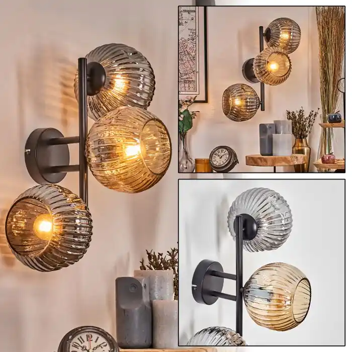 Speciale Aanbieding Ripoll Kogellampje, Wandlamp Amber, Rookkleurig, 3-lichts