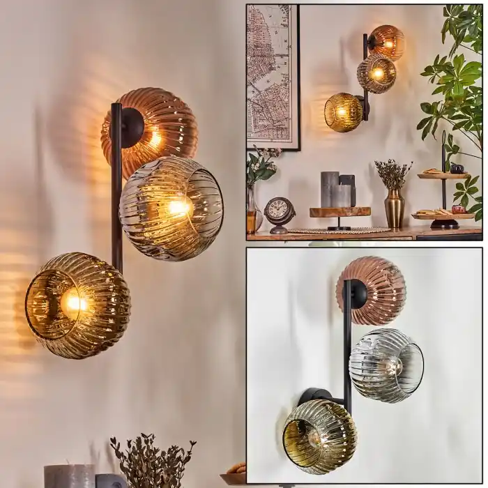 Koop Vandaag Ripoll Kogellampje, Wandlamp Chroom, Goud, Duidelijk, Koperkleurig, Rookkleurig, 3-lichts