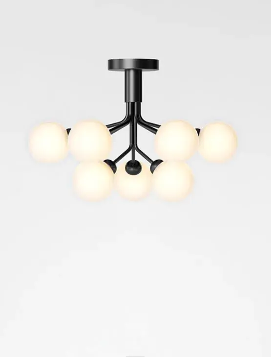 Betaalbaar Apiales 9 plafondlamp, satijn zwart/opaal
