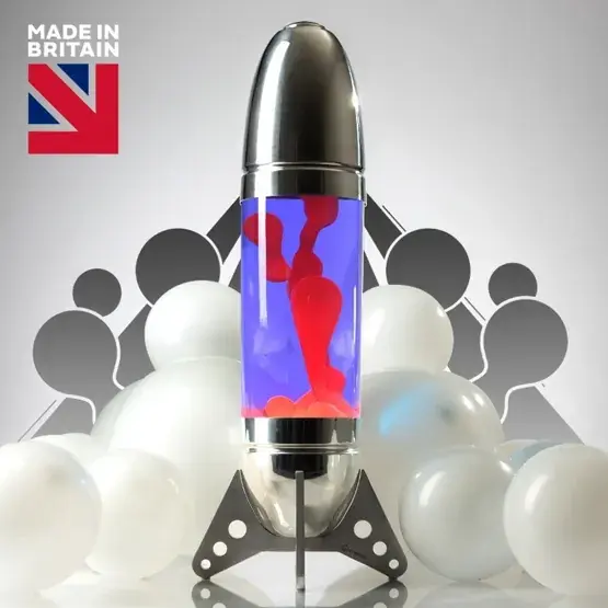 Seizoensaanbieding Rokit raketvormige lavalamp, zilver/violet met rode lava