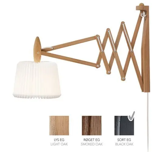 LE KLINT Sax 233-120S Wandlamp - Zwart eiken met papieren kap - Zijdenwit Merkproduct