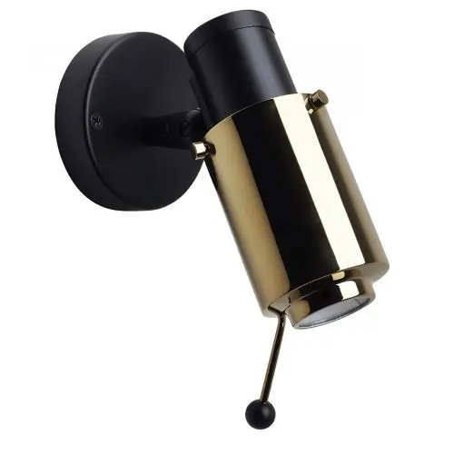 DCW Editions Biny Spot Bulb Wandlamp - Zwart/goud - met stokje - zonder schakelaar Gratis Retour