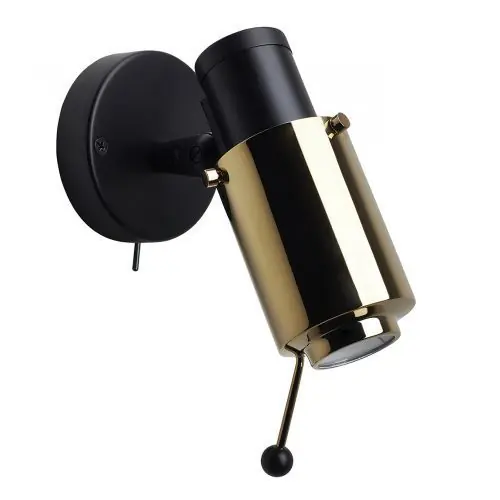 DCW Editions Biny Spot Led Wandlamp - Zwart/goud - met stokje - met schakelaar Exclusieve Aanbieding
