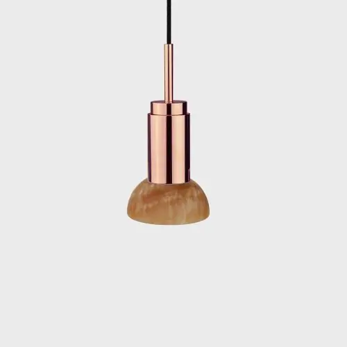 Gereduceerde Prijs Anour Donya Onyx Moon Hanglamp - Amberkleurige kap - Gepolijst koper
