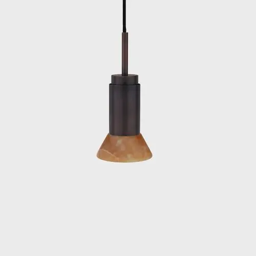 Anour Donya Onyx Trapeze Hanglamp - Amberkleurige kap - Gebruind koper Tijdelijk Beschikbaar