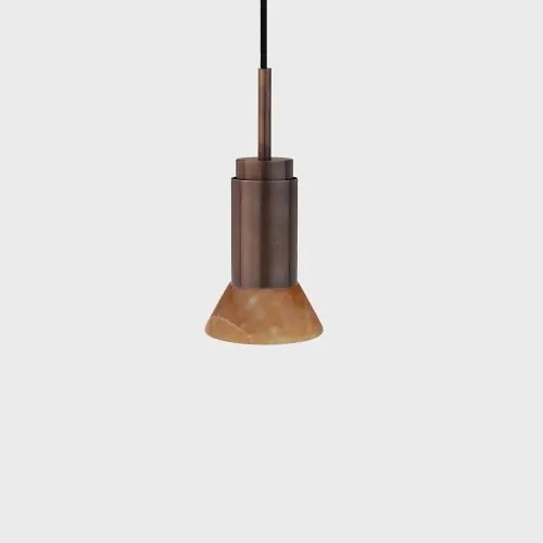 Snelle Levering Anour Donya Onyx Trapeze Hanglamp - Amberkleurige kap - Gebruind messing