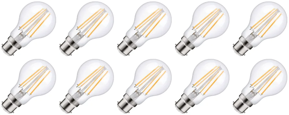 Actieprijs Lighto LED filament Bajonetfitting B22d Standaardlamp Helder 60mm 8W 10 stuks