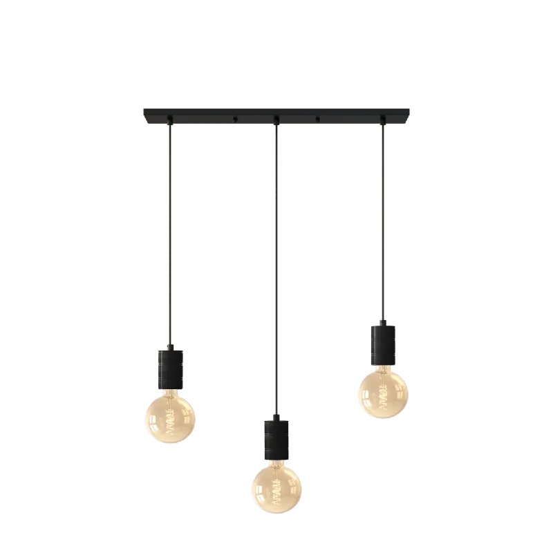 Calex Retro Pendel Rechthoekig 10x70cm plafondplaat Zwart 3xE27 fitting 2M snoer Flitsaanbieding