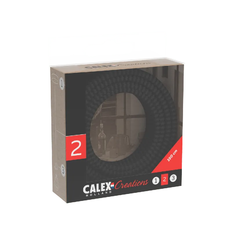 Calex Textiel omwikkelde kabel 2x0,75mm² 1,5M Zwart/Grijs 60W Dagaanbieding