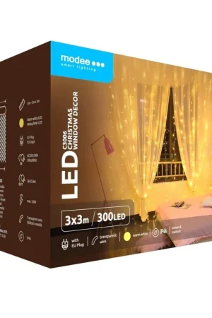 Modee Kerstverlichting LED lichtsnoer 3 x 3m 300 Lichtpunten met 8 Lichtstanden IP44 Warm Wit Licht Korting