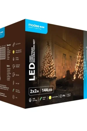Dagaanbieding Modee Kerstverlichting LED lichtsnoer 2 x 2m 144 Lichtpunten met 8 Lichtstanden IP44 Warm Wit Licht