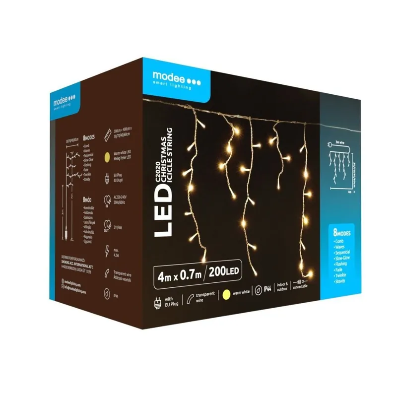 Modee Kerstverlichting LED lichtsnoer 4m en 70cm hoog 200 Lichtpunten met 8 Lichtstanden IP44 Warm Wit Licht Korting