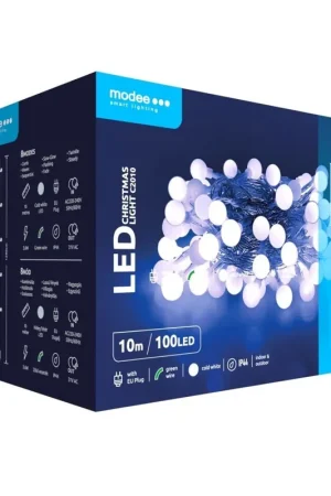Modee Kerstverlichting LED lichtsnoer 10m 100 Lichtpunten met 8 Lichtstanden IP44 Koud Wit Licht Must-Have