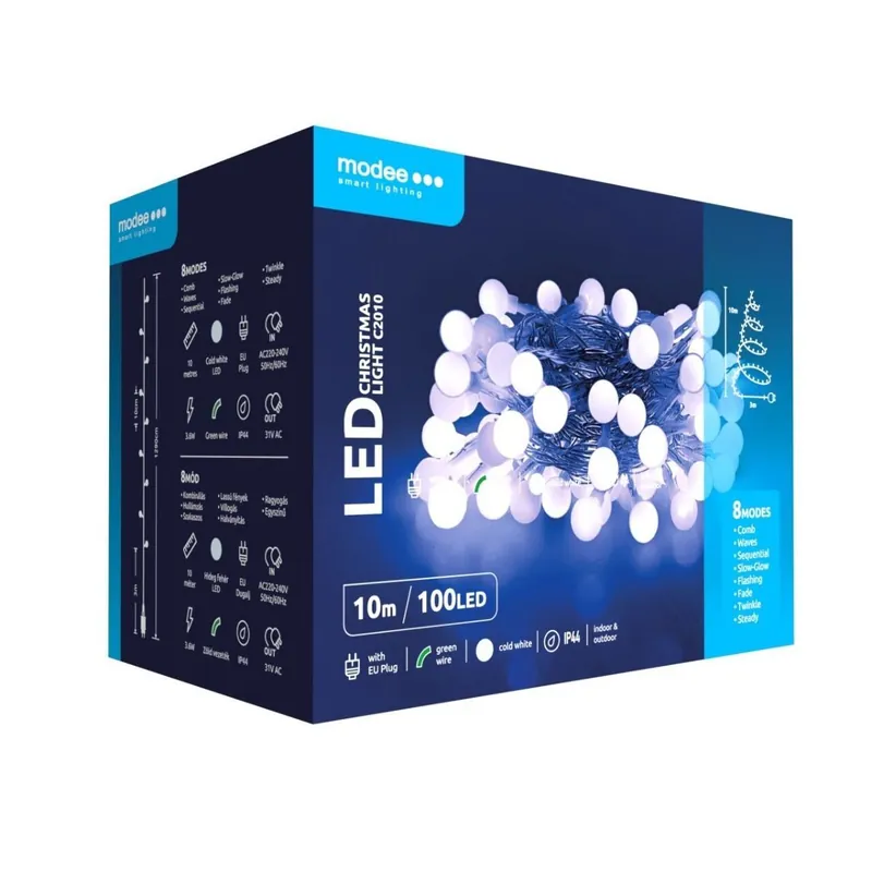 Modee Kerstverlichting LED lichtsnoer 10m 100 Lichtpunten met 8 Lichtstanden IP44 Koud Wit Licht Must-Have