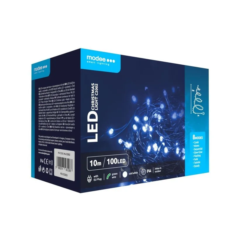 Modee Kerstverlichting LED lichtsnoer 10m 100 Lichtpunten met 8 Lichtstanden IP44 Koud Wit Licht Gereduceerde Prijs