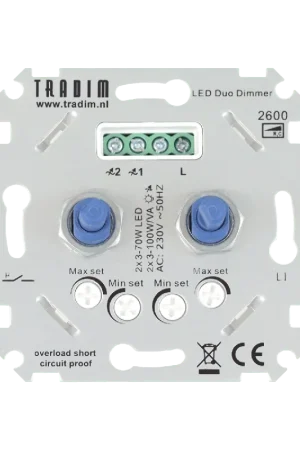 Op = Op Tradim muurdimmer IP 20 Zilver 2 x 3-100W