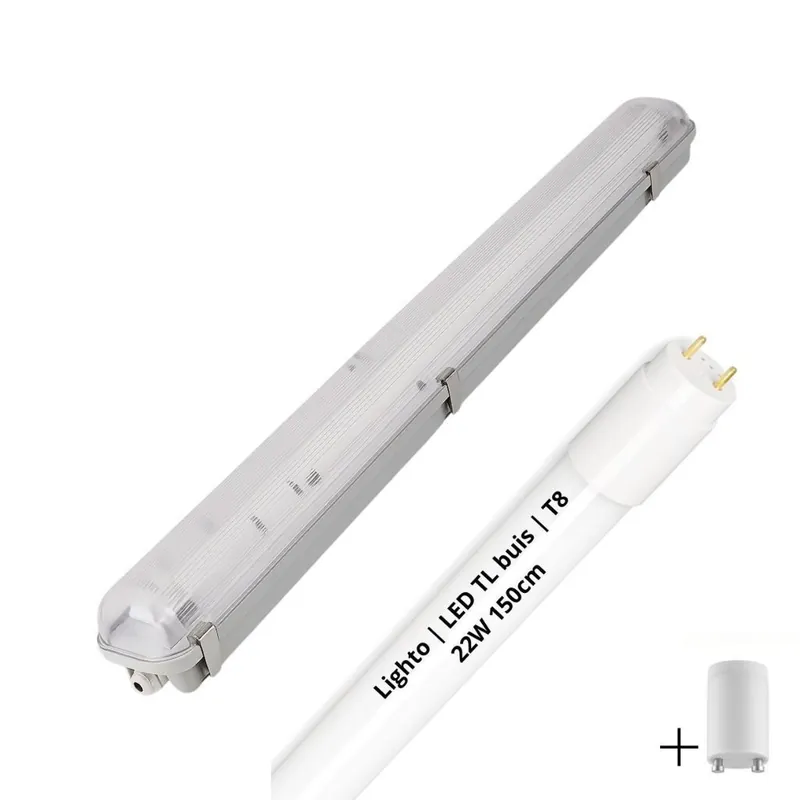 Lighto LED TL + Armatuur T8 1x24W 150cm IP65 Waterdicht vervangt 1x58W TL buis Op = Op